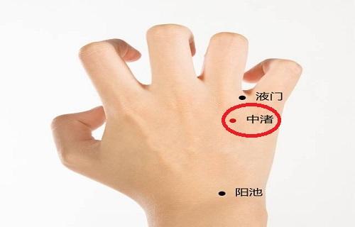 1中渚属手少阳三焦经经脉的穴道,在人体手背部位,小指与无名指的指根